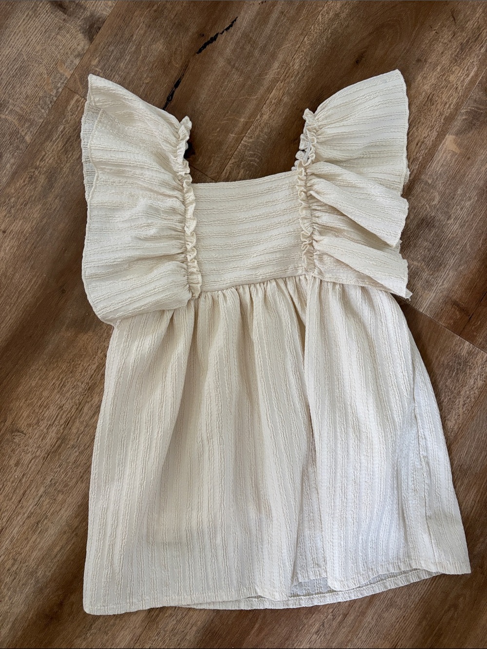 Zara Cream Ruffle-Sleeve Textured Camisole Dress for Kids